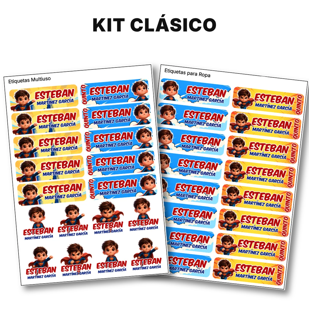 Súper Hombre – Etiquetas Escolares Personalizadas