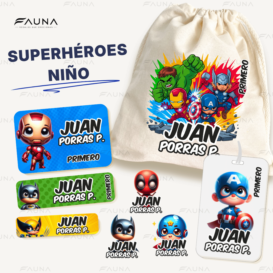 Superhéroes Niño – Etiquetas Escolares Personalizadas