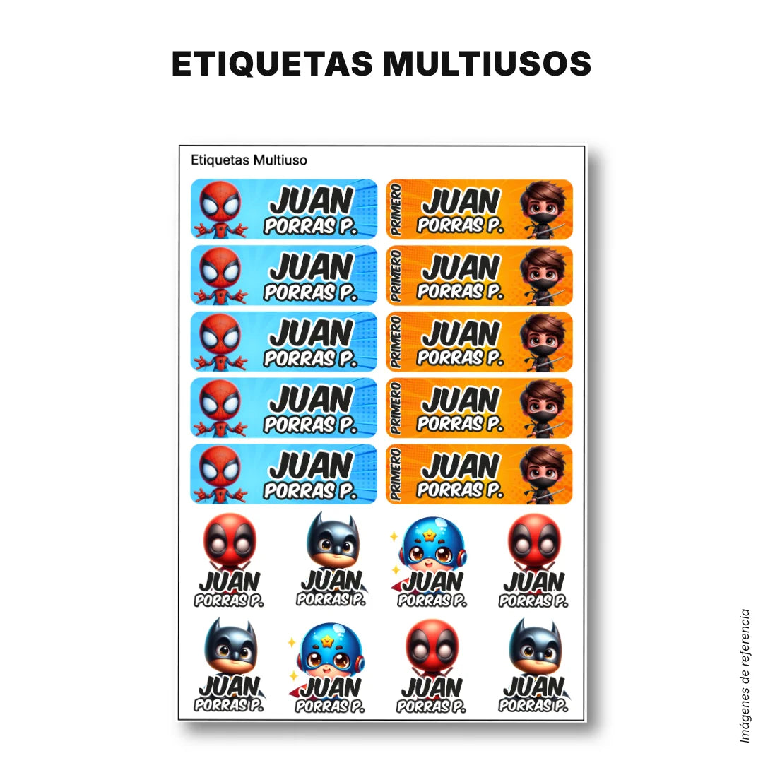 Superhéroes Niño – Etiquetas Escolares Personalizadas