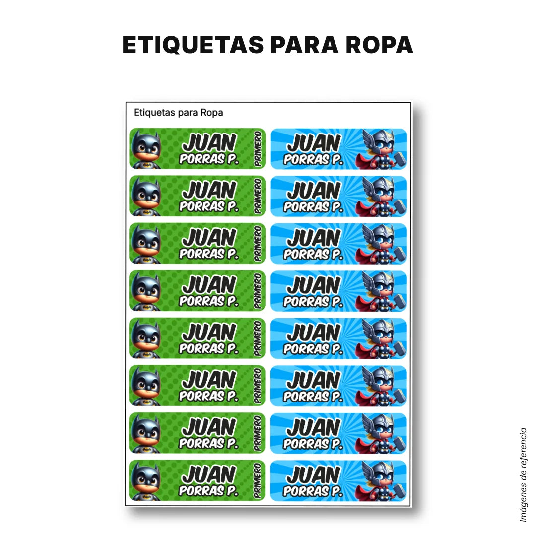 Superhéroes Niño – Etiquetas Escolares Personalizadas