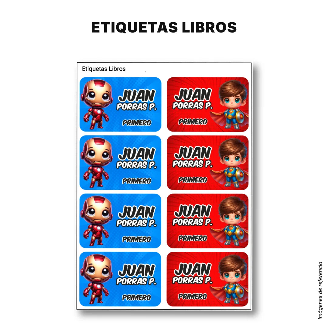 Superhéroes Niño – Etiquetas Escolares Personalizadas