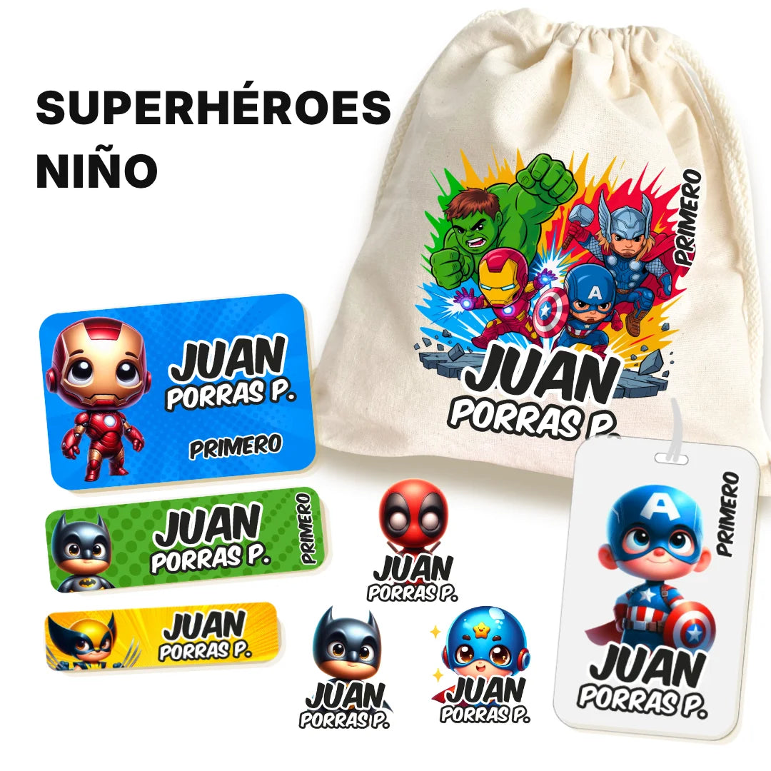 Superhéroes Niño – Etiquetas Escolares Personalizadas