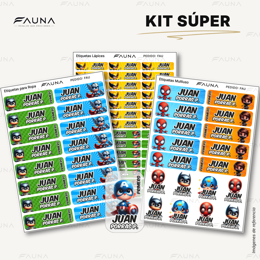 Superhéroes Niño 🦸‍♂️ - Etiquetas Escolares Premium Personalizadas