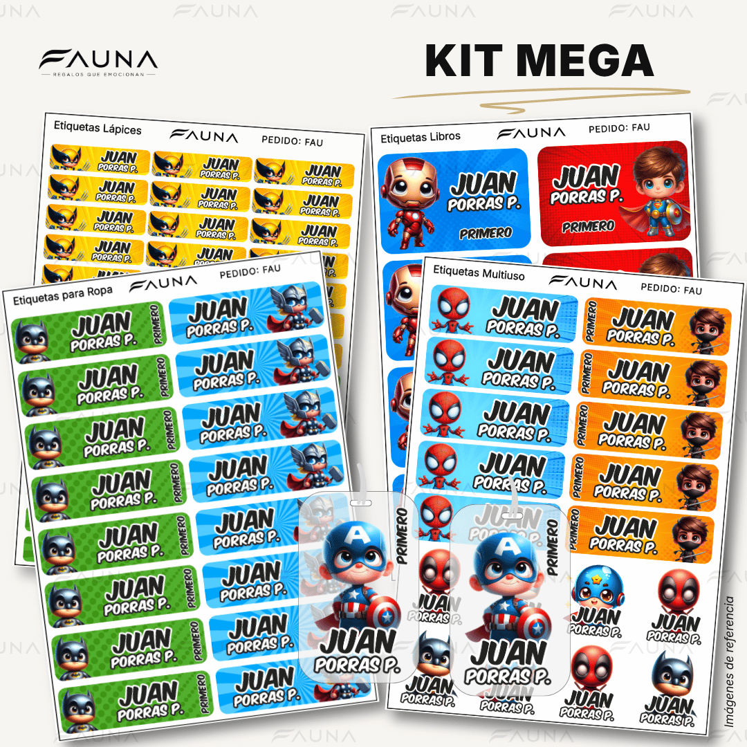 Superhéroes Niño 🦸‍♂️ - Etiquetas Escolares Premium Personalizadas