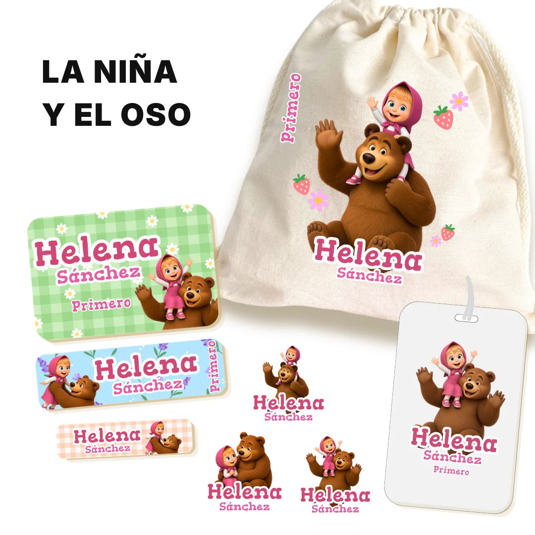 La niña y El oso – Etiquetas Escolares Personalizadas