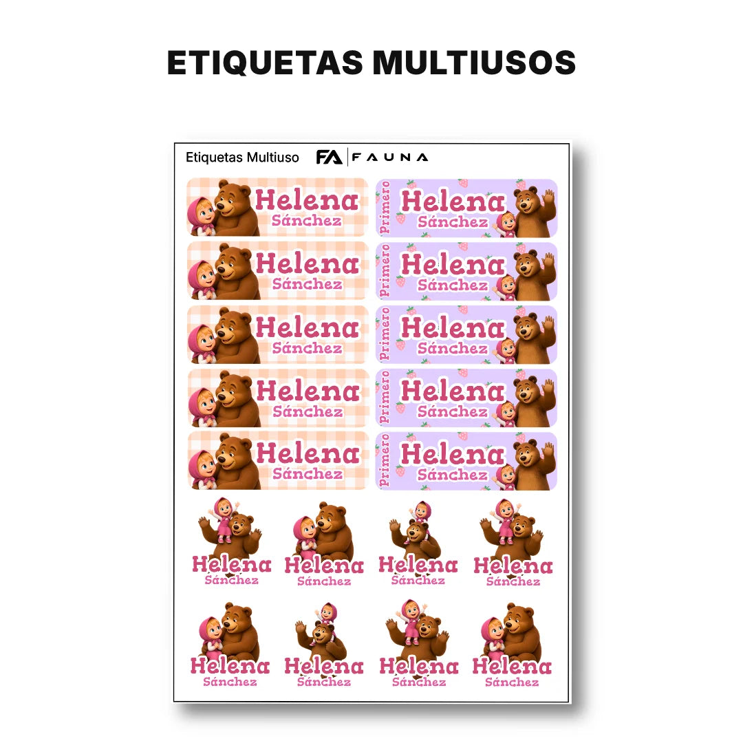 La niña y El oso – Etiquetas Escolares Personalizadas