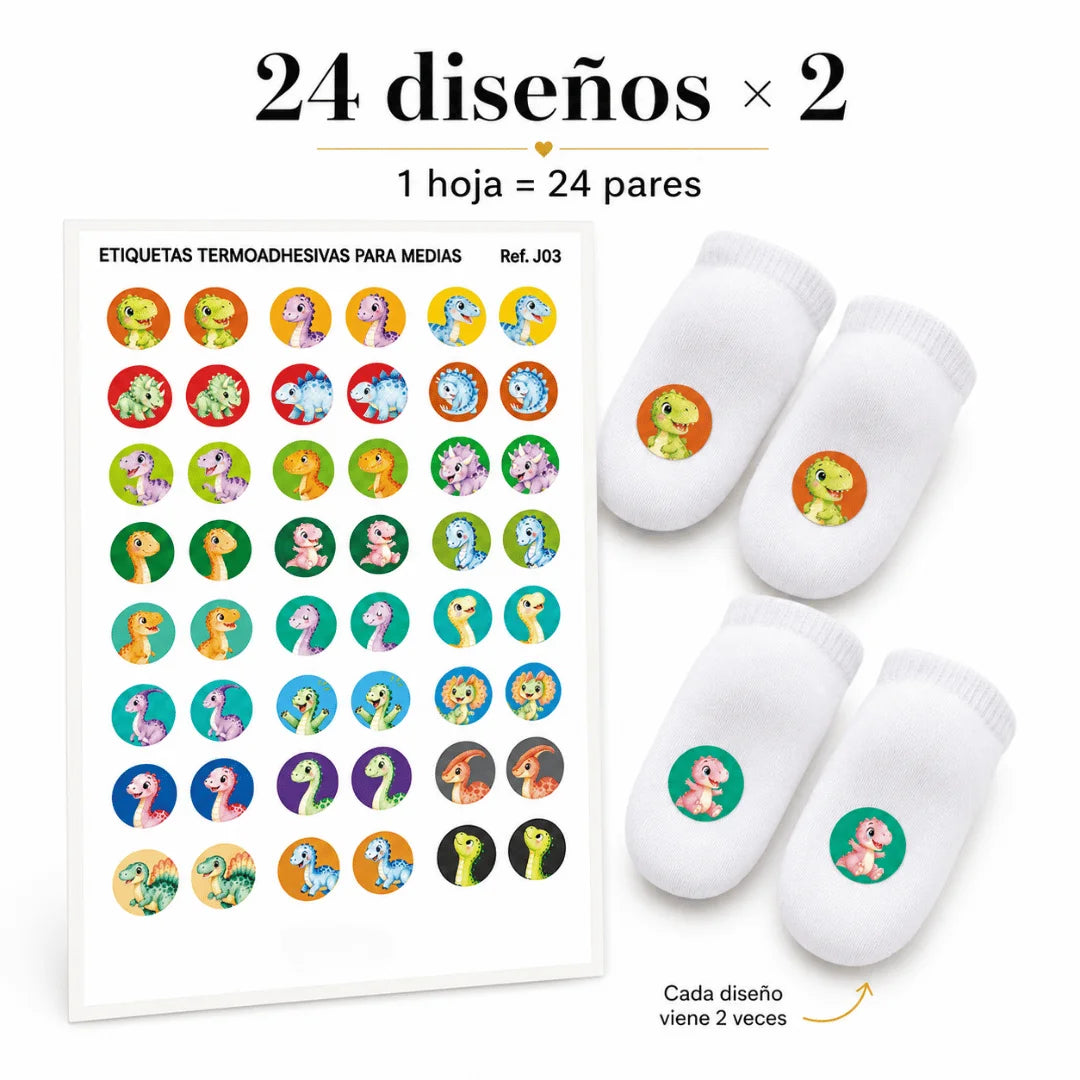 Dinosaurios - Etiquetas Termoadhesivas para Medias