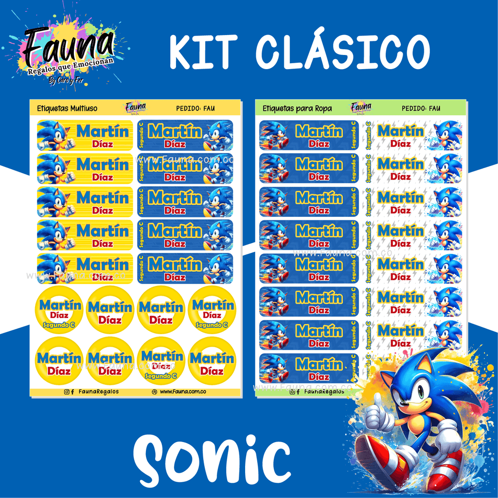 Etiquetas Escolares Premium Personalizadas – inspiradas en Sonic 🌀🐾 - Fauna Regalos que emocionan