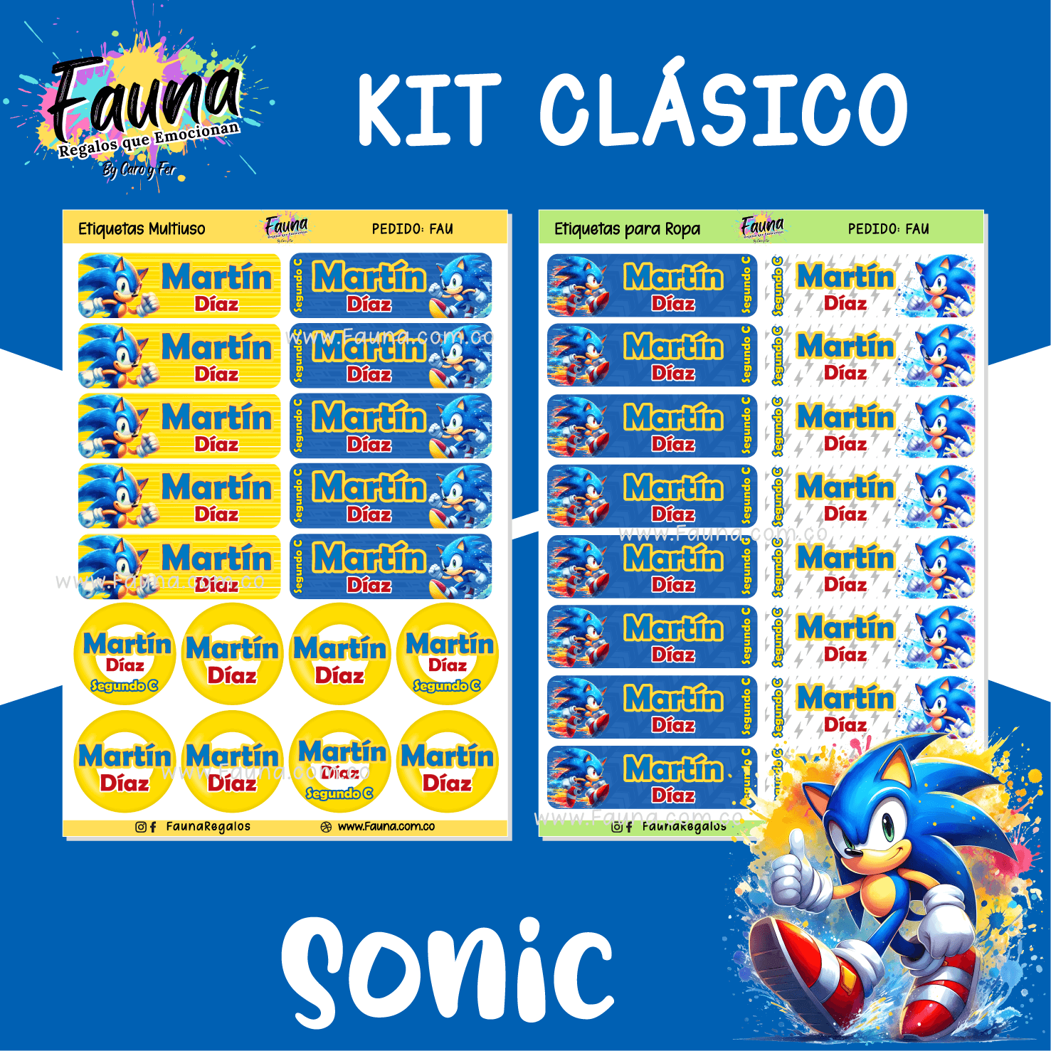 Etiquetas Escolares Premium Personalizadas – inspiradas en Sonic 🌀🐾 - Fauna Regalos que emocionan