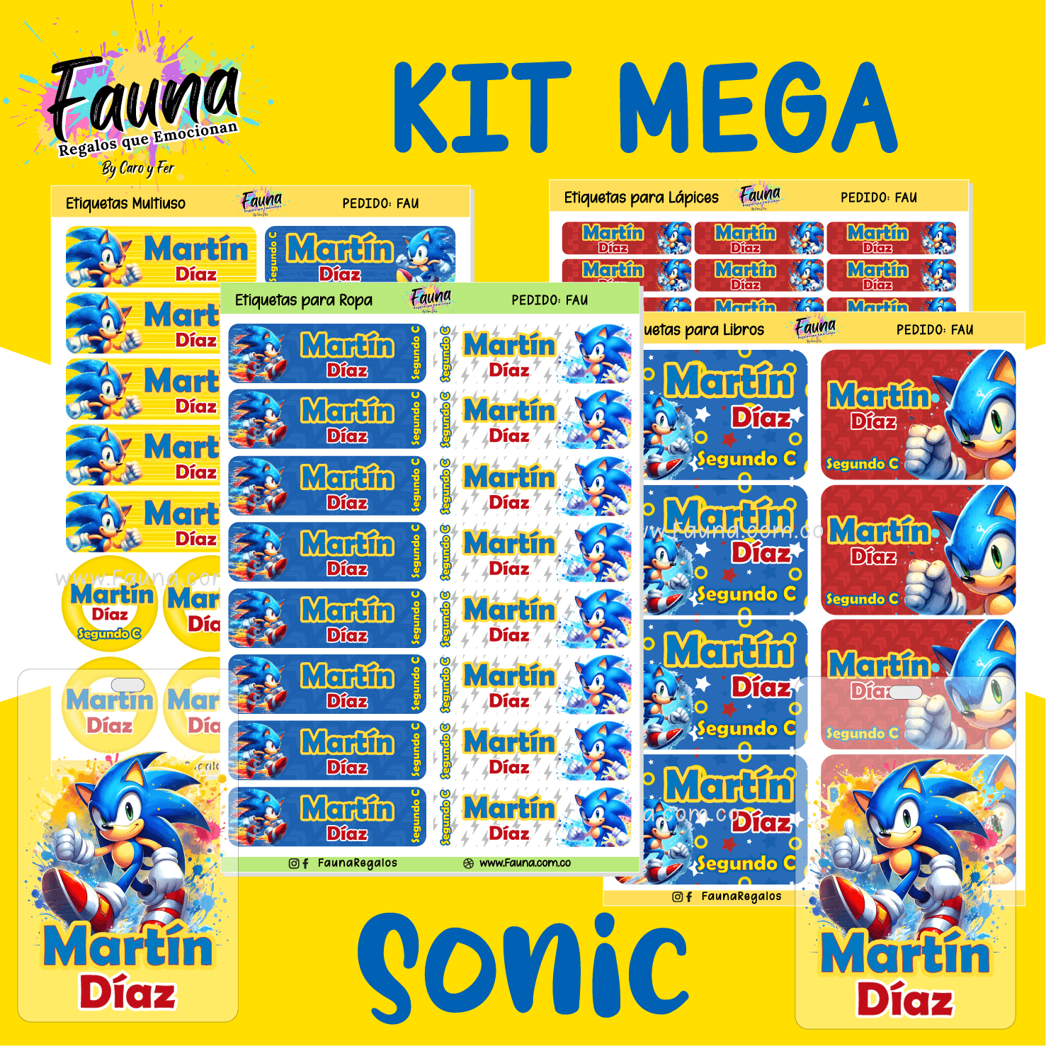 Etiquetas Escolares Premium Personalizadas – inspiradas en Sonic 🌀🐾 - Fauna Regalos que emocionan