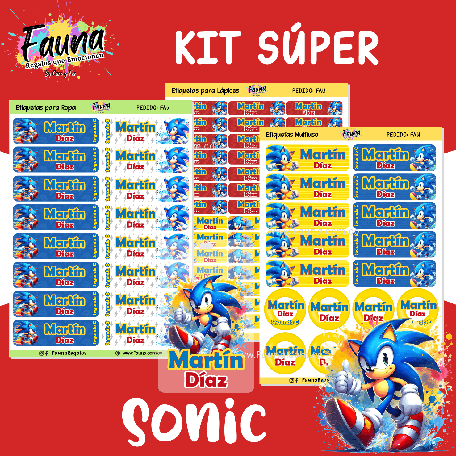 Etiquetas Escolares Premium Personalizadas – inspiradas en Sonic 🌀🐾 - Fauna Regalos que emocionan