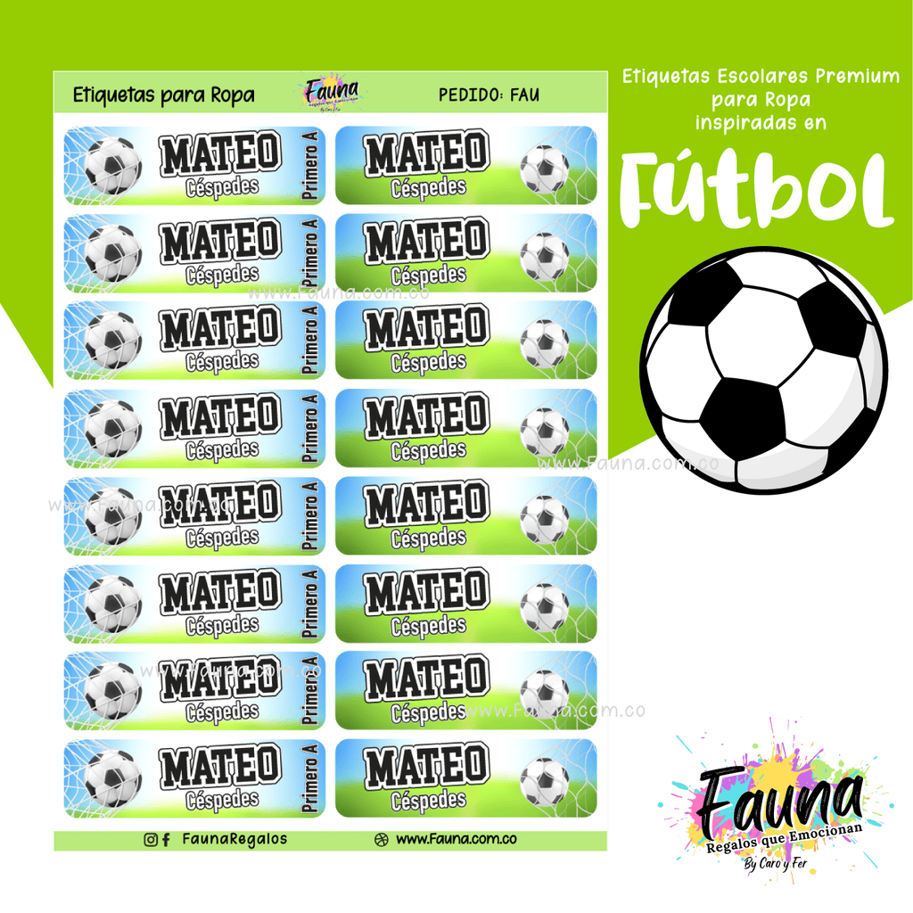 Fútbol Niño ⚽ - Etiquetas Escolares Premium Personalizadas