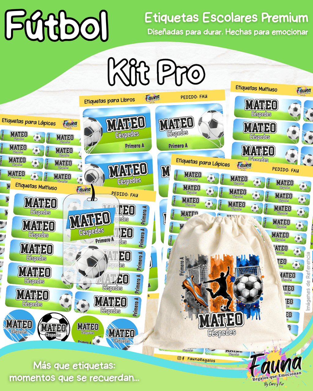 Fútbol Niño ⚽ - Etiquetas Escolares Premium Personalizadas