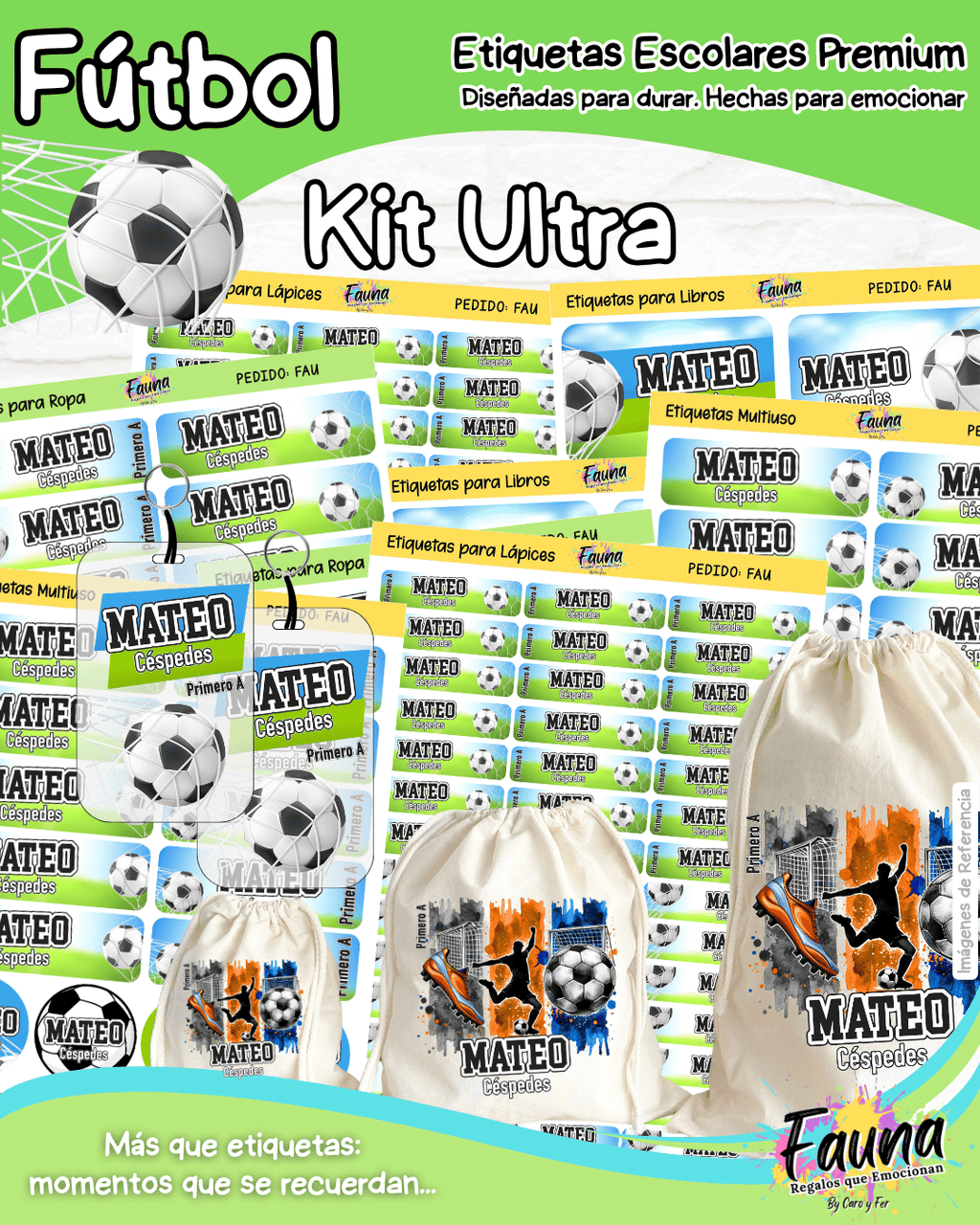 Fútbol Niño ⚽ - Etiquetas Escolares Premium Personalizadas