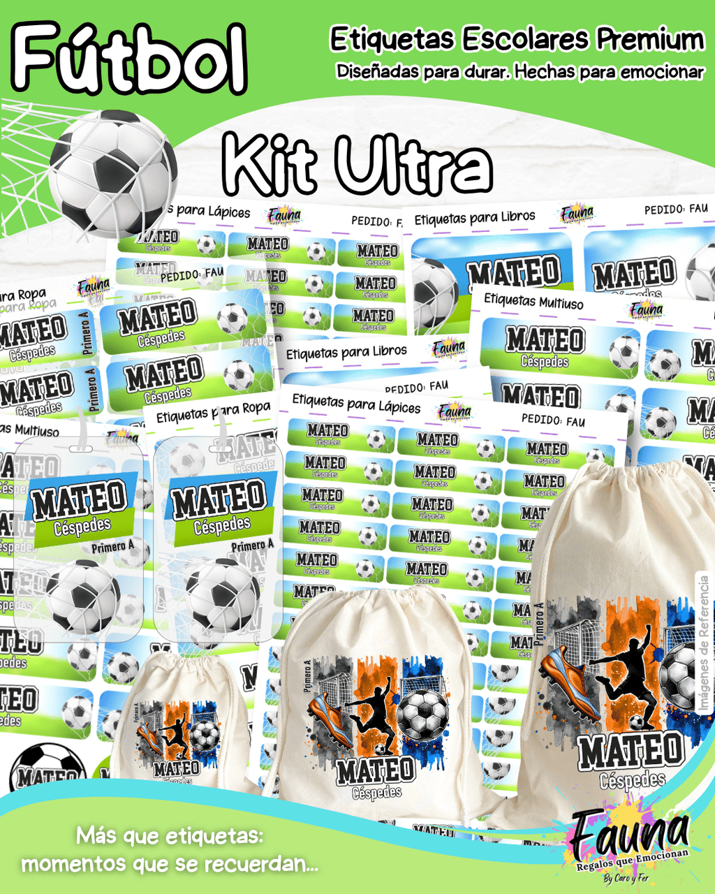 Fútbol Niño ⚽ - Etiquetas Escolares Premium Personalizadas