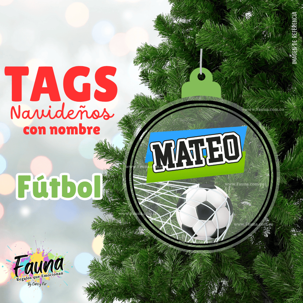 Fútbol – Tag Navideño Personalizado con Nombre 🎄