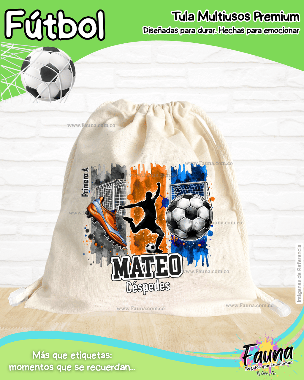 Fútbol Niño ⚽ - Tula personalizada para niños – multiusos con nombre