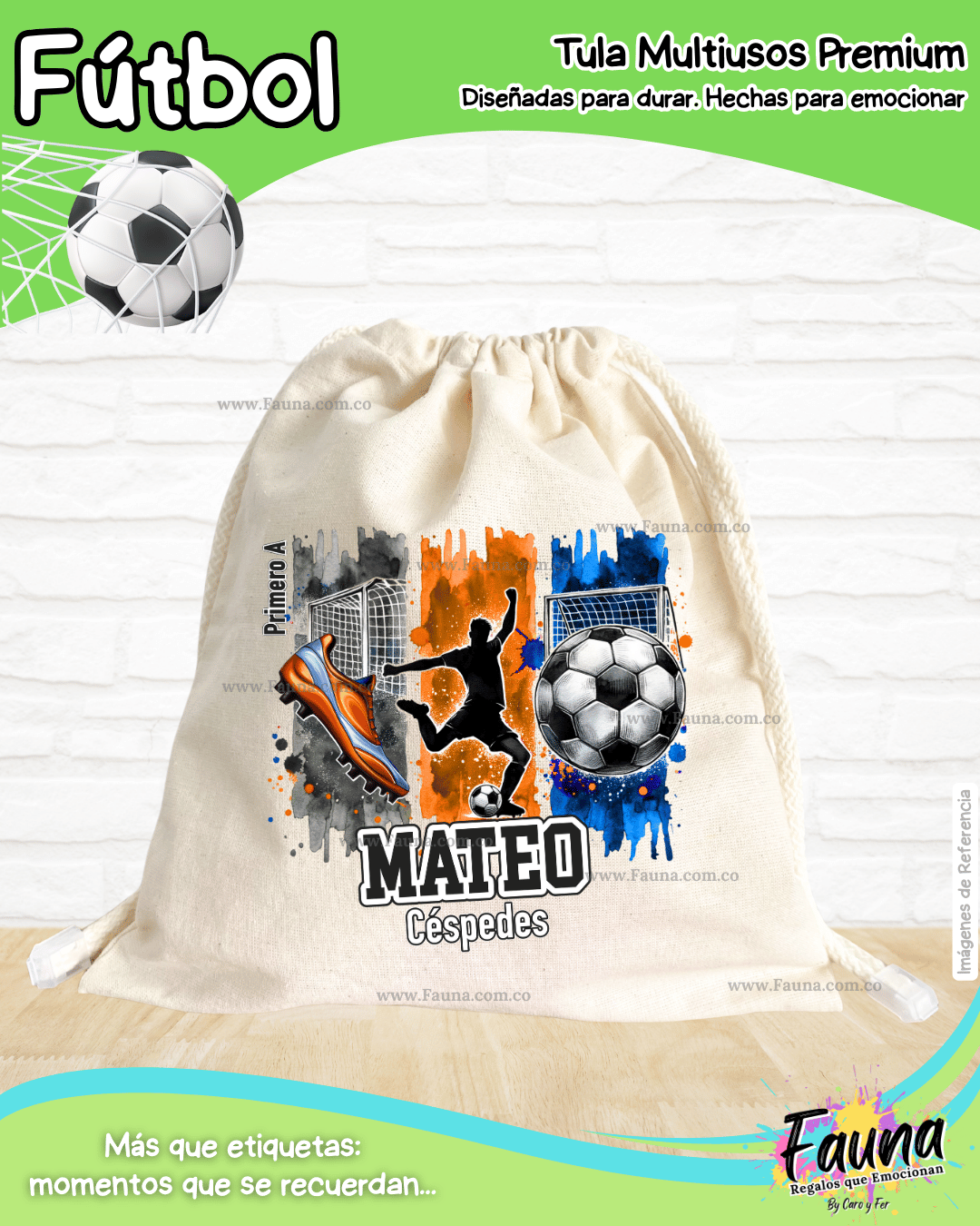 Fútbol Niño ⚽ - Tula personalizada para niños – multiusos con nombre