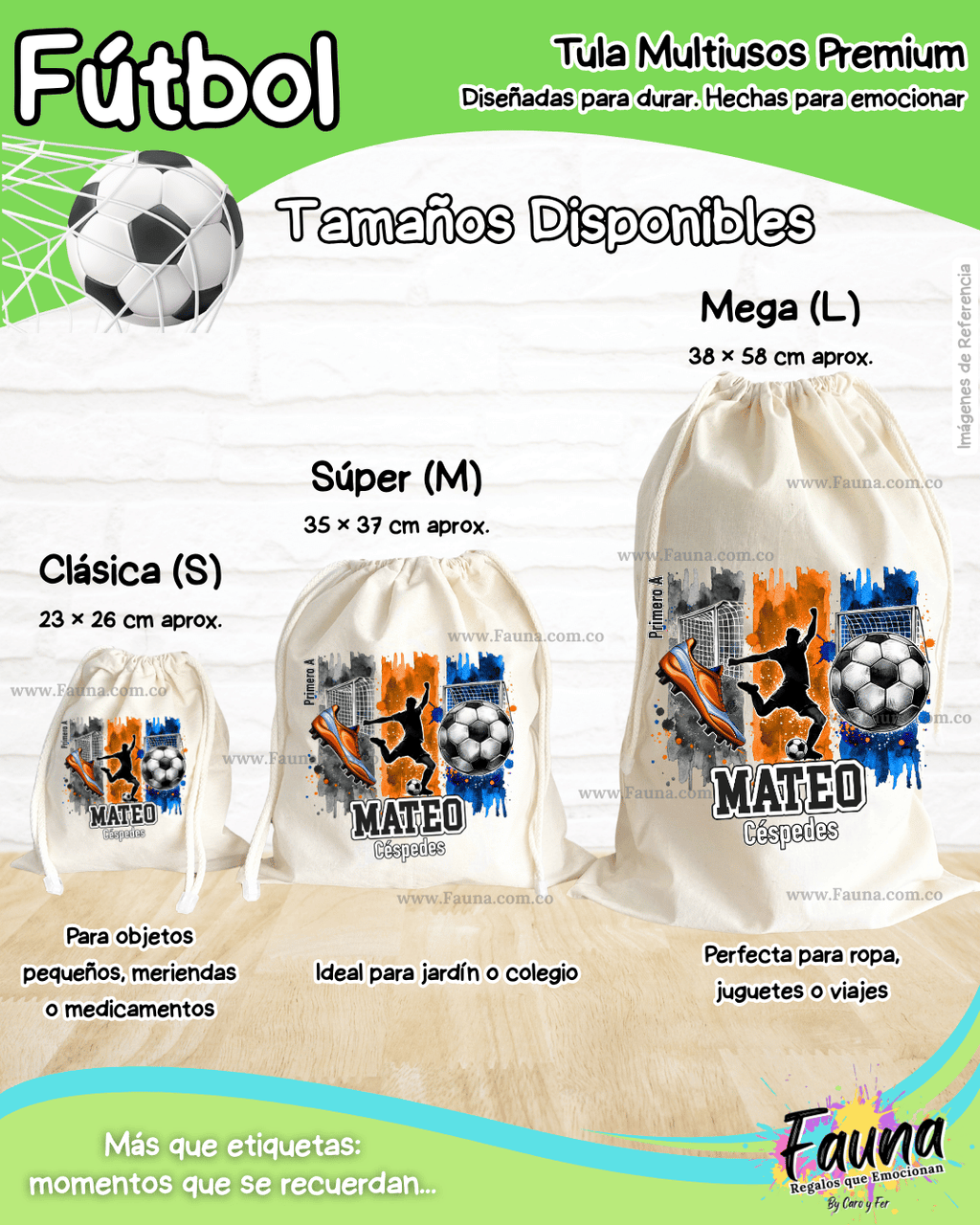 Fútbol Niño ⚽ - Tula personalizada para niños – multiusos con nombre