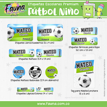 Etiquetas Escolares Premium Personalizadas – Fútbol Niño ⚽