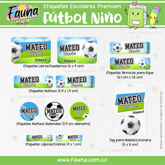 Etiquetas Escolares Premium Personalizadas – Fútbol Niño ⚽