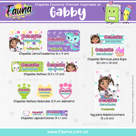 Etiquetas Escolares Premium Personalizadas – Gabby’s Dollhouse! ✨🏡
