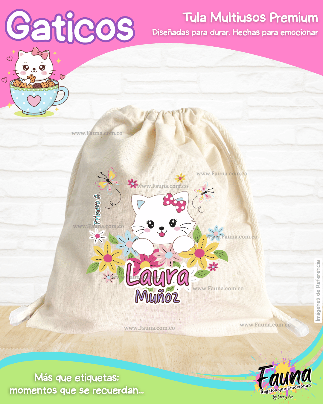 Gaticos 🐾 - Tula personalizada para niña – multiusos con nombre