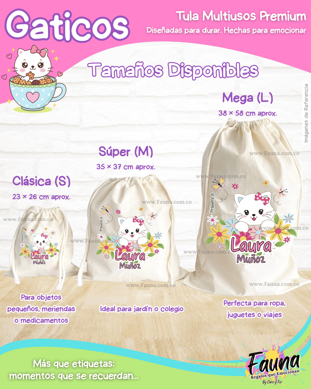 Gaticos 🐾 - Tula personalizada para niña – multiusos con nombre