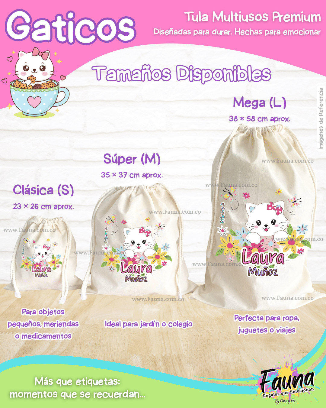 Gaticos 🐾 - Tula personalizada para niña – multiusos con nombre