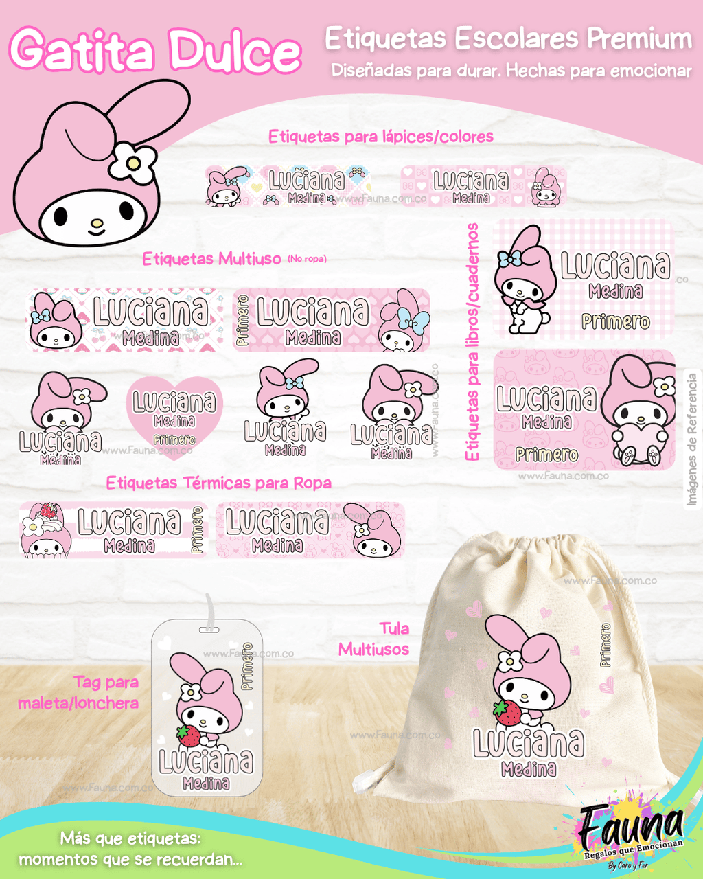 Gatita Dulce 🌸 - Etiquetas Escolares Premium Personalizadas
