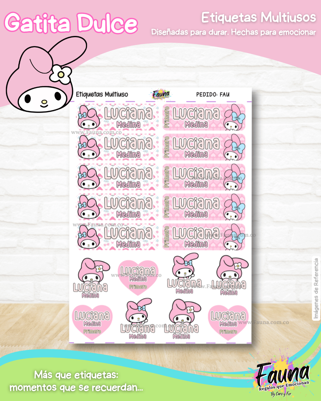 Gatita Dulce 🌸 - Etiquetas Escolares Premium Personalizadas