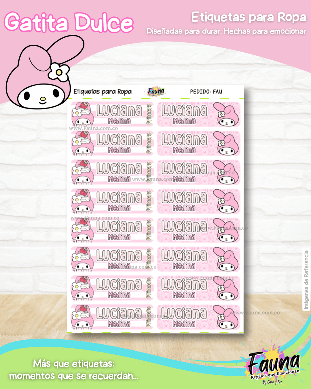 Gatita Dulce 🌸 - Etiquetas Escolares Premium Personalizadas