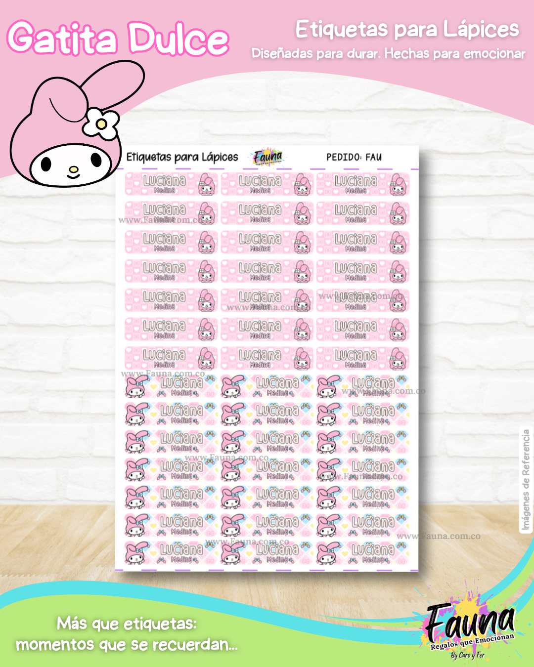 Gatita Dulce 🌸 - Etiquetas Escolares Premium Personalizadas