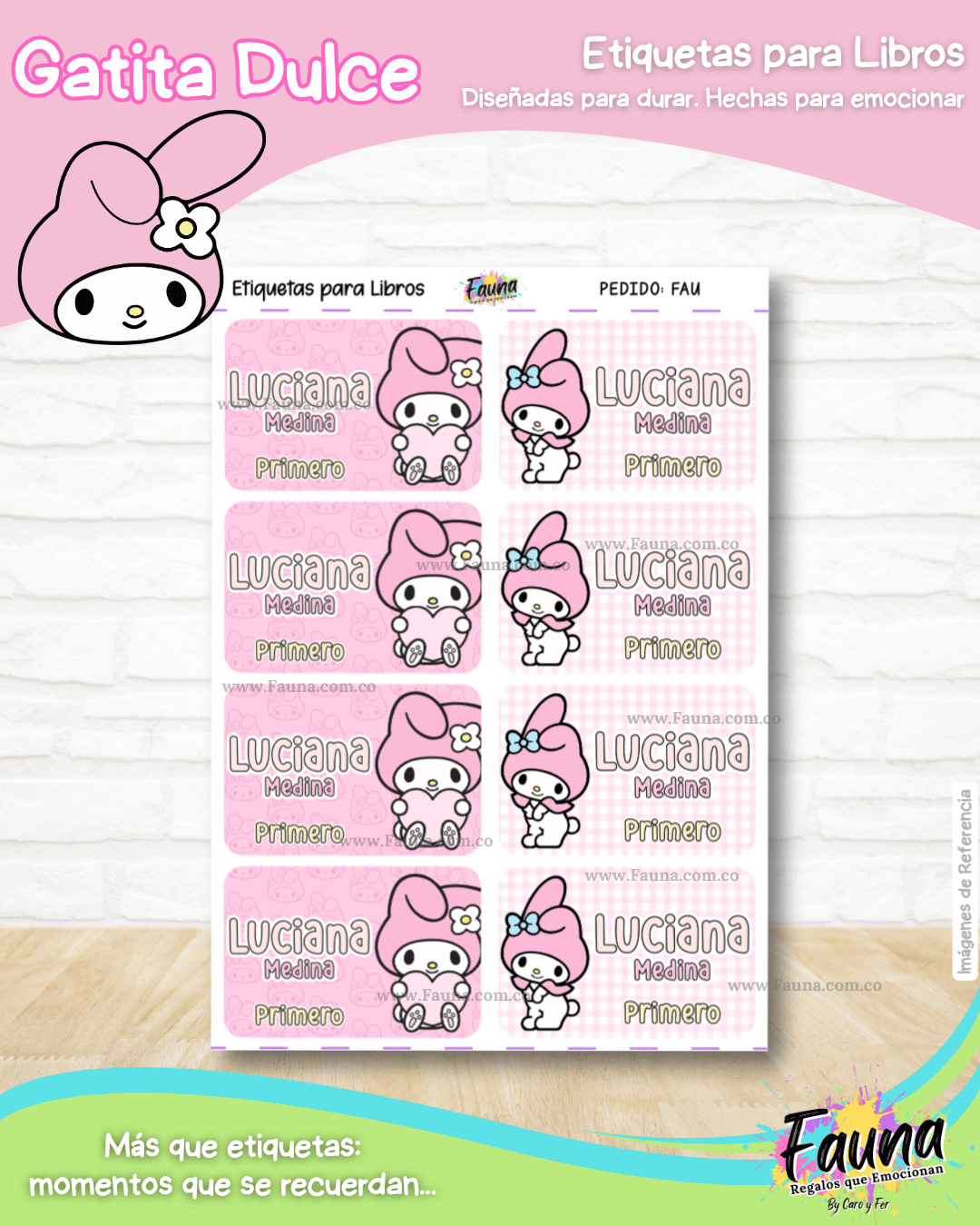 Gatita Dulce 🌸 - Etiquetas Escolares Premium Personalizadas