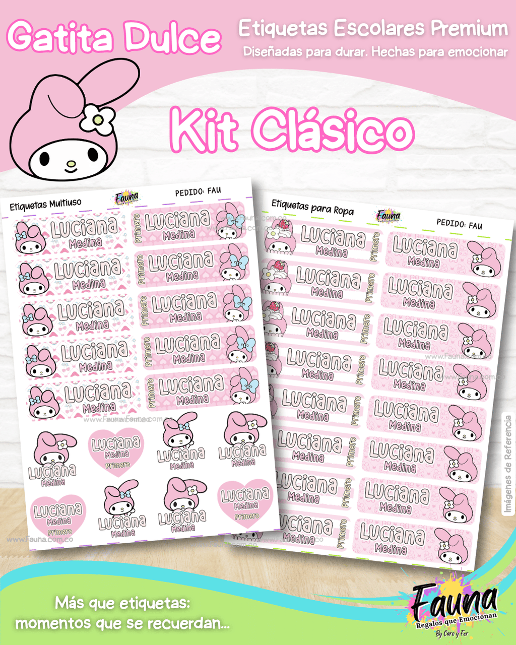 Gatita Dulce 🌸 - Etiquetas Escolares Premium Personalizadas
