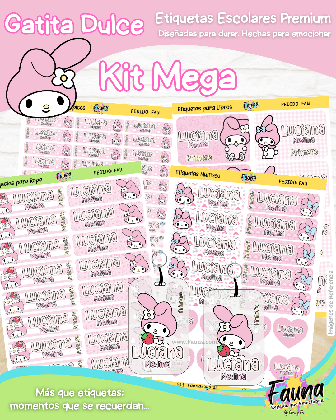 Gatita Dulce 🌸 - Etiquetas Escolares Premium Personalizadas