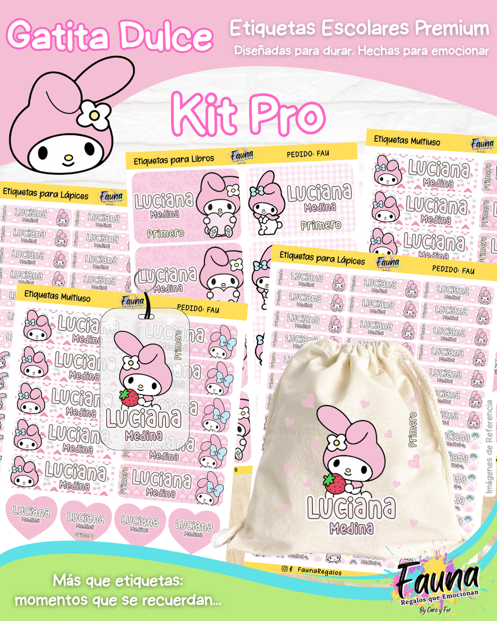 Gatita Dulce 🌸 - Etiquetas Escolares Premium Personalizadas