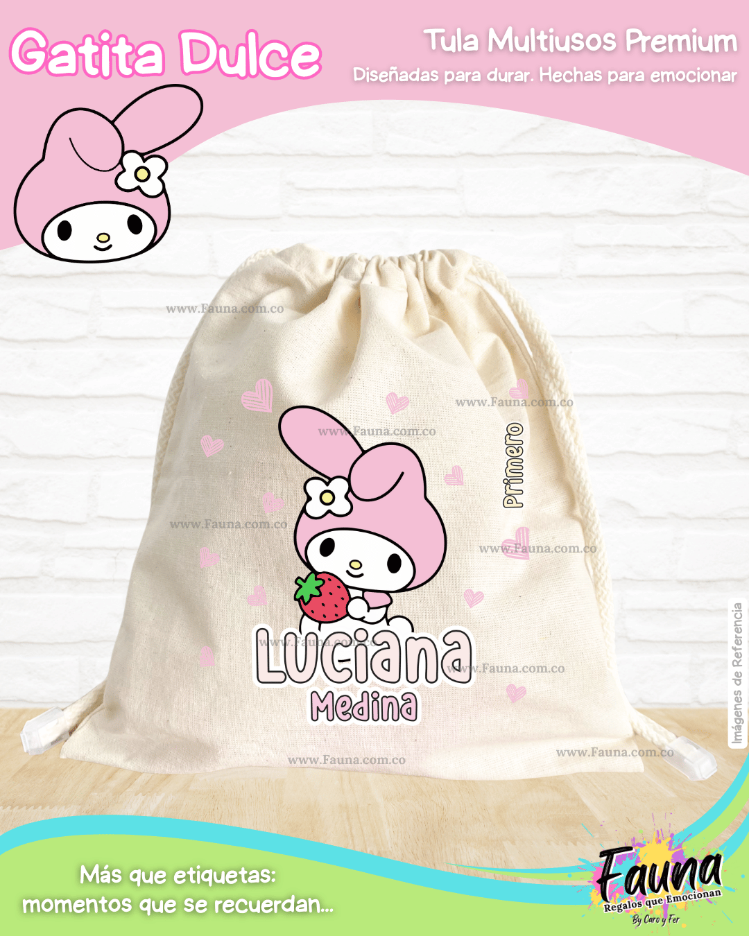 Gatita Dulce 🌸 - Tula personalizada para niña – multiusos con nombre