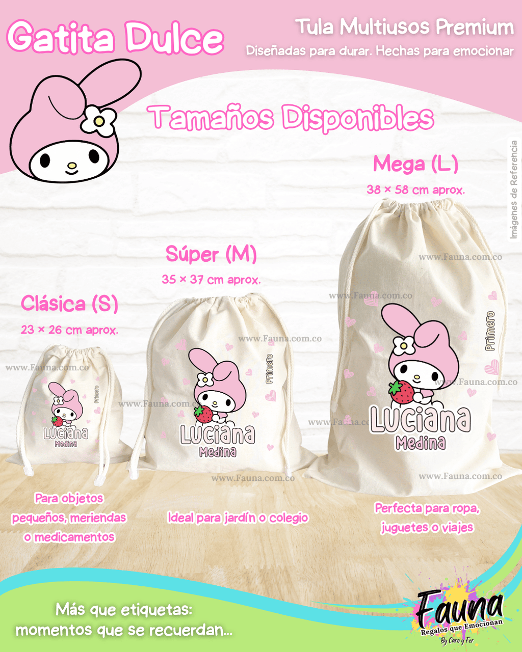 Gatita Dulce 🌸 - Tula personalizada para niña – multiusos con nombre