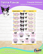 Gatita Kawaii Oscura 💜 - Etiquetas Escolares Premium Personalizadas