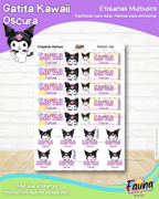 Gatita Kawaii Oscura 💜 - Etiquetas Escolares Premium Personalizadas
