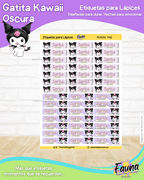 Gatita Kawaii Oscura 💜 - Etiquetas Escolares Premium Personalizadas