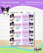 Gatita Kawaii Oscura 💜 - Etiquetas Escolares Premium Personalizadas