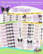 Gatita Kawaii Oscura 💜 - Etiquetas Escolares Premium Personalizadas