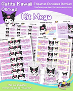 Gatita Kawaii Oscura 💜 - Etiquetas Escolares Premium Personalizadas
