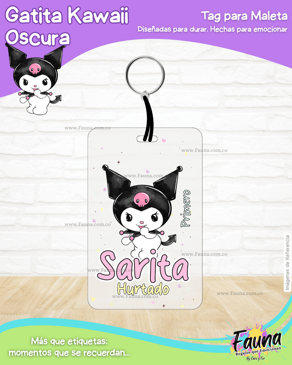 Gatita Kawaii Oscura 💜 - Etiquetas Escolares Premium Personalizadas