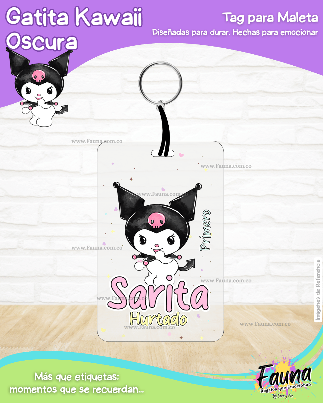 Gatita Kawaii Oscura 💜 - Etiquetas Escolares Premium Personalizadas