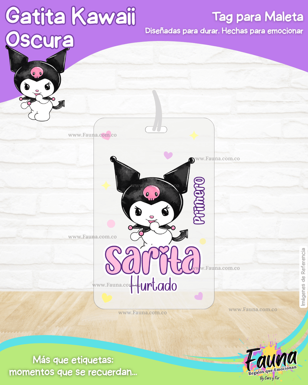 Gatita Kawaii Oscura 💜 - Etiquetas Escolares Premium Personalizadas