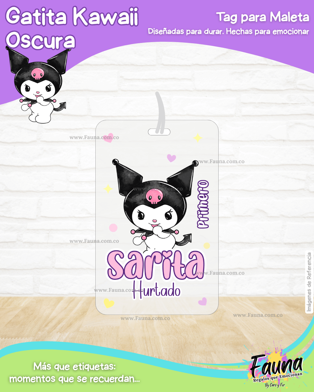 Gatita Kawaii Oscura 💜 - Etiquetas Escolares Premium Personalizadas