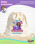 Gatita Aventurera 🏡 - Tula personalizada para niña – multiusos con nombre